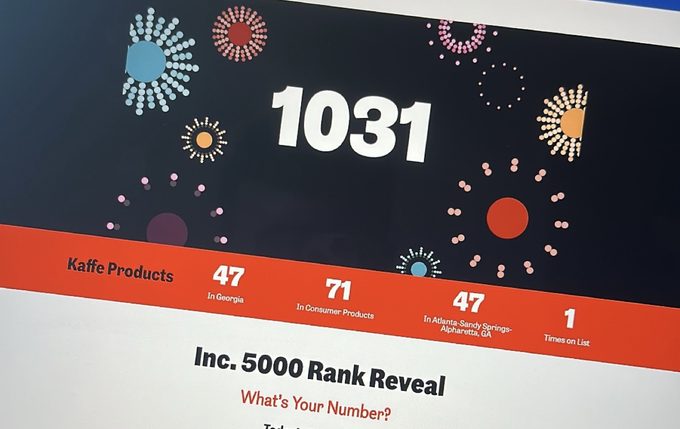 Inc. 5000 rank reveal showing Kaffe Products at number 1031